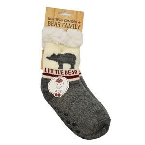 ✨ NORTHERN COMFORT ✨ Youth/Kid's "LITTLE BEAR" Sherpa-Lined Grip Slipper Socks